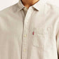 Men's Solid Beige Slim Fit Oxford Shirt - Detail View