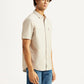 Men's Solid Beige Slim Fit Oxford Shirt - Side View
