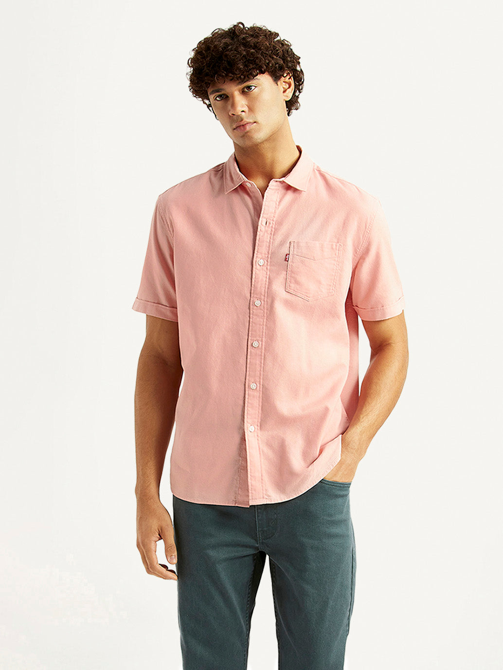 Men's Solid Light Pink Slim Fit Oxford Shirt - Styleshot View