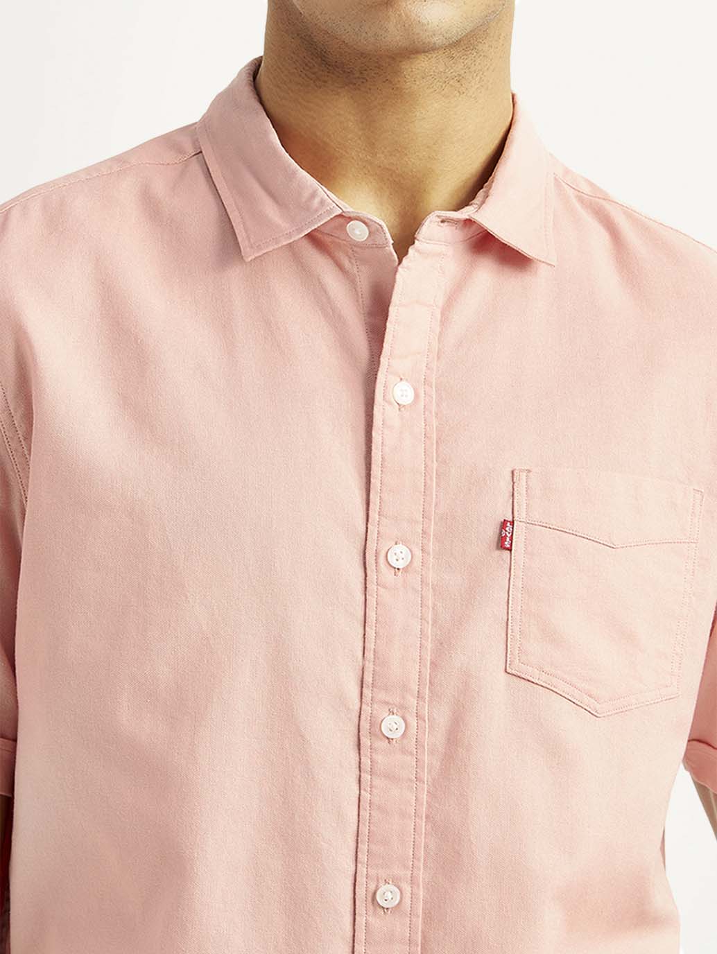 Men's Solid Light Pink Slim Fit Oxford Shirt - Detail View