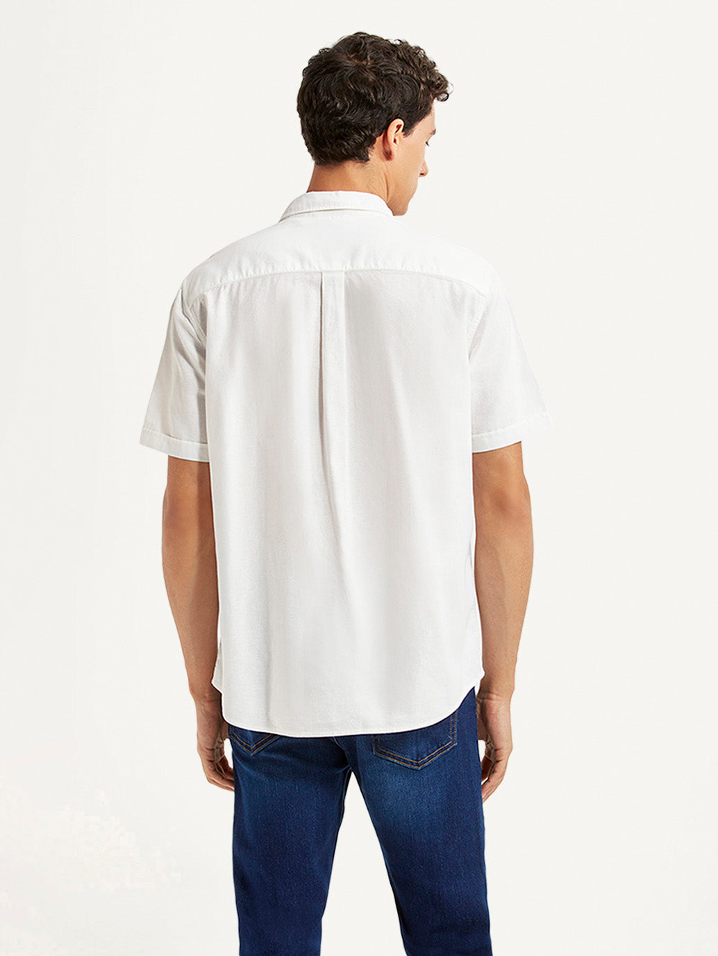 Men's Solid White Slim Fit Oxford Shirt - Back View
