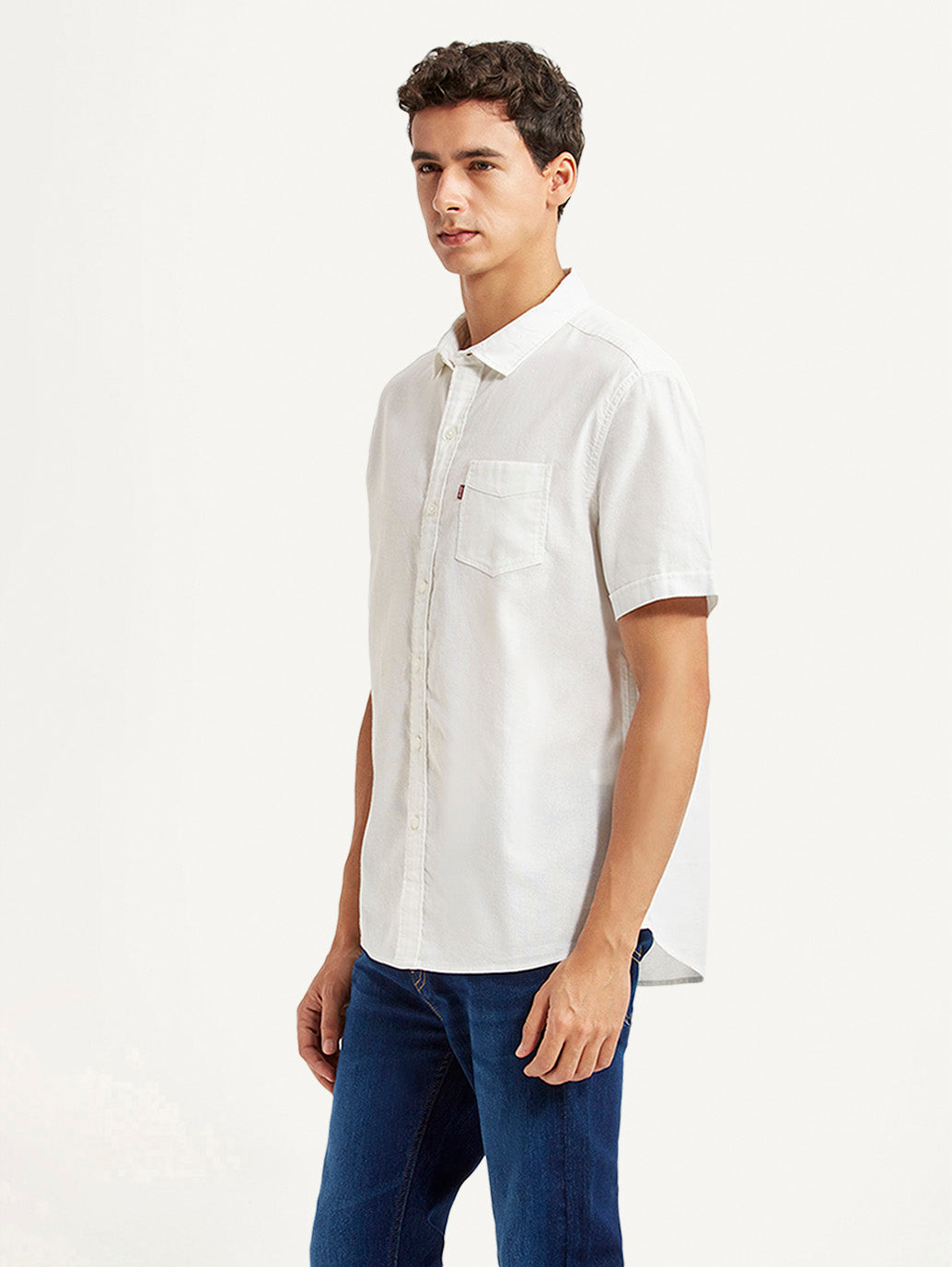 Men's Solid White Slim Fit Oxford Shirt - Side View