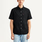 Men's Solid Black Slim Fit Oxford Shirt - Front View