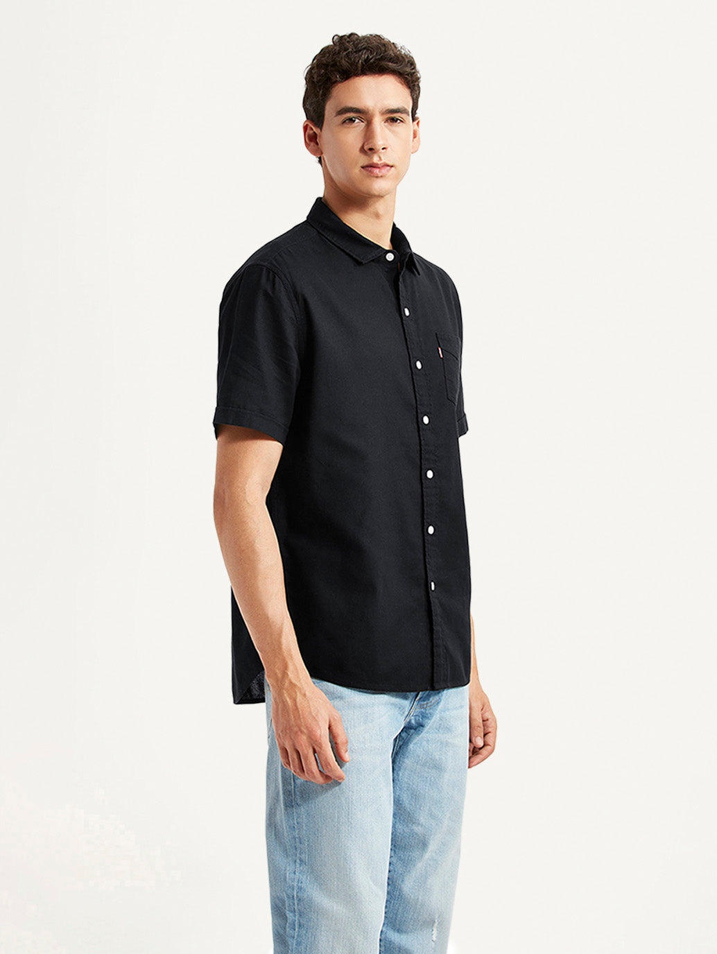 Men's Solid Black Slim Fit Oxford Shirt - Side View