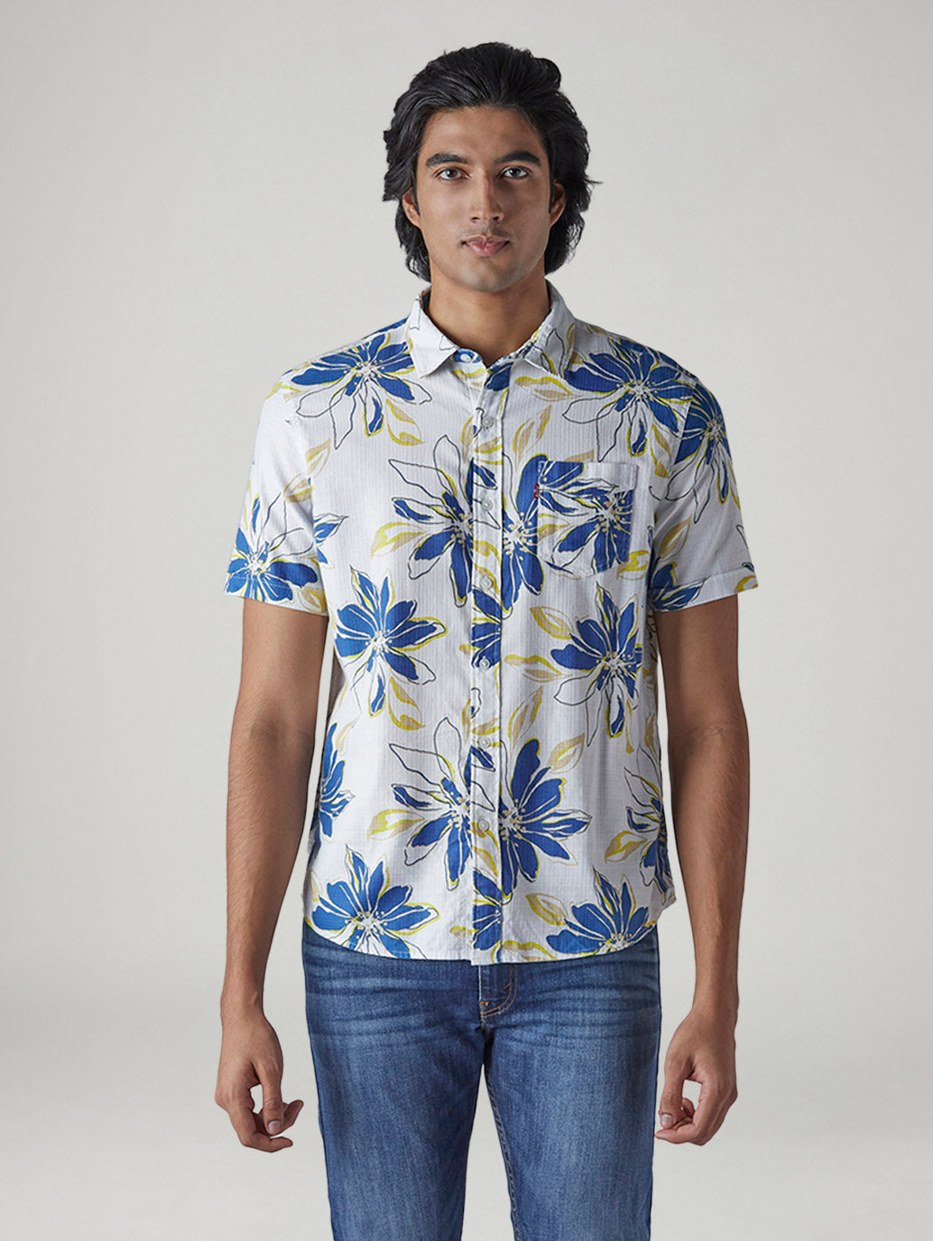 Men's Floral Slim Fit Dobby Shirt - Front View