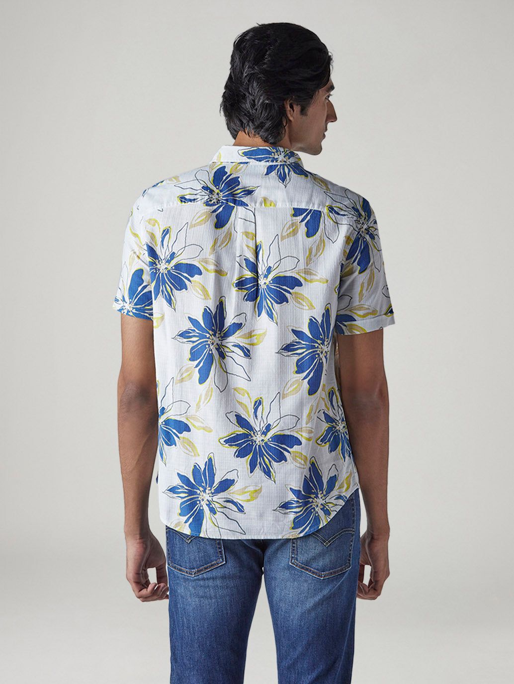 Men's Floral Slim Fit Dobby Shirt - Back View