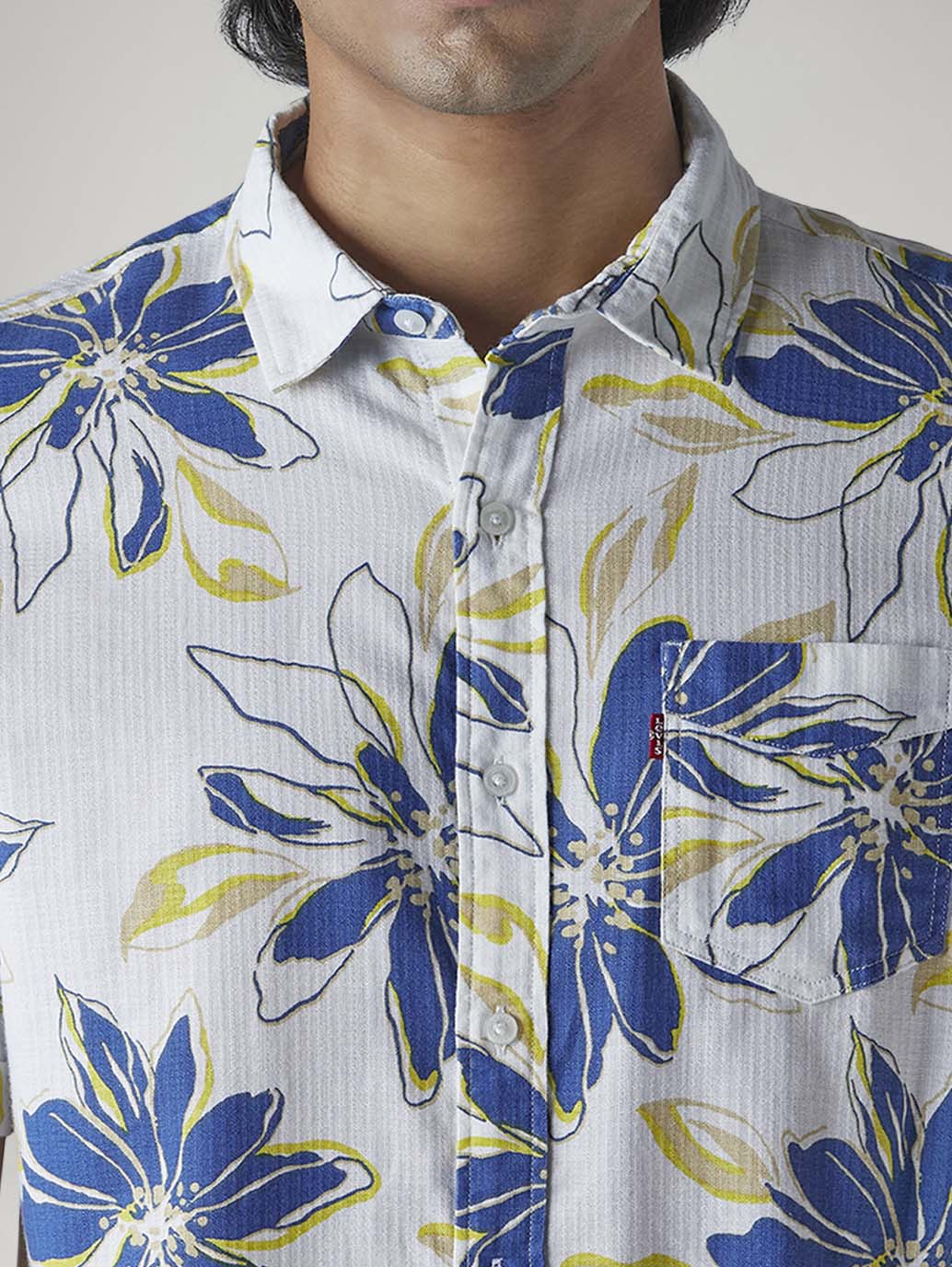 Men's Floral Slim Fit Dobby Shirt - Detail View