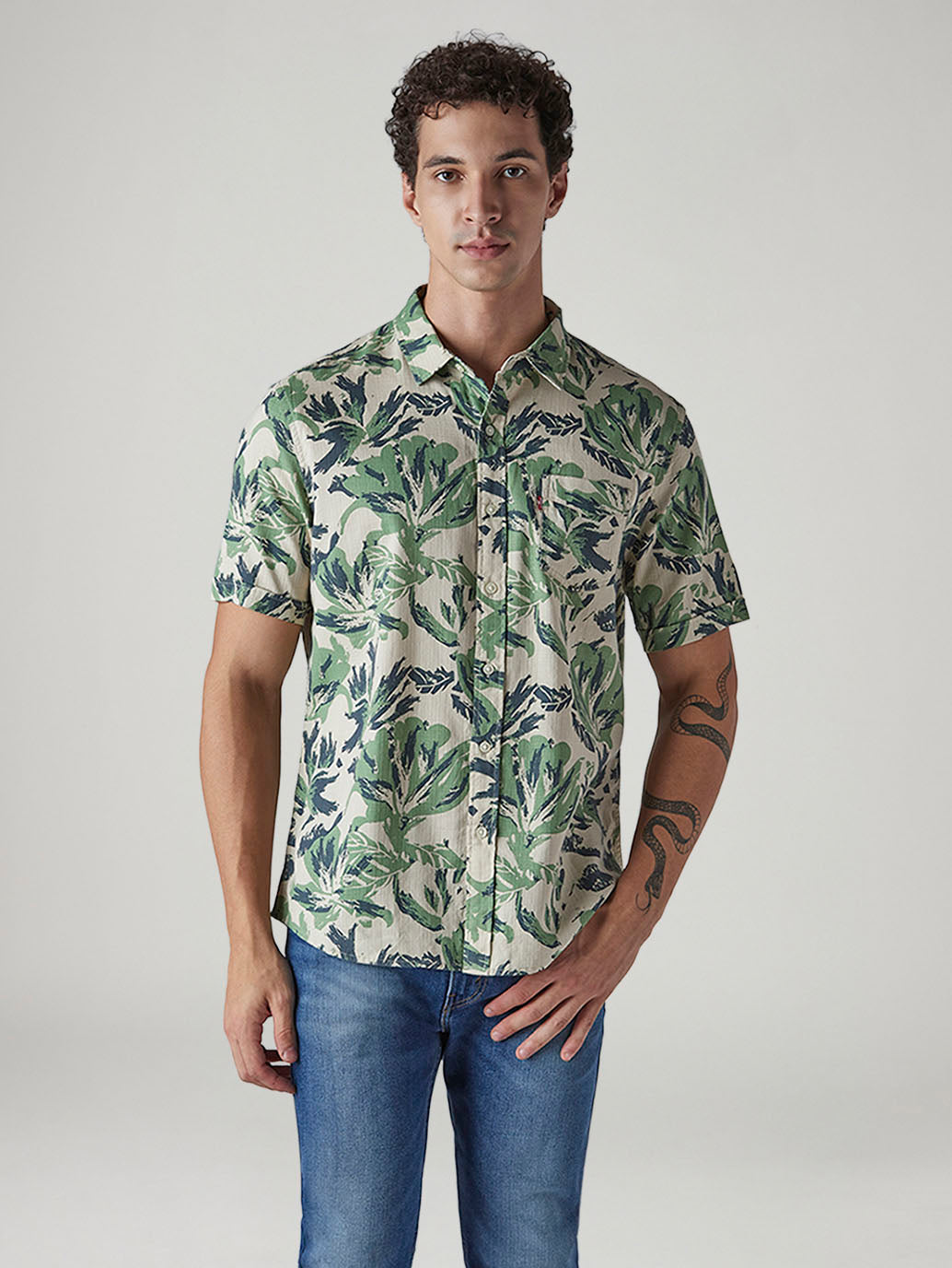 Men's Printed Slim Fit Shirt - Front View