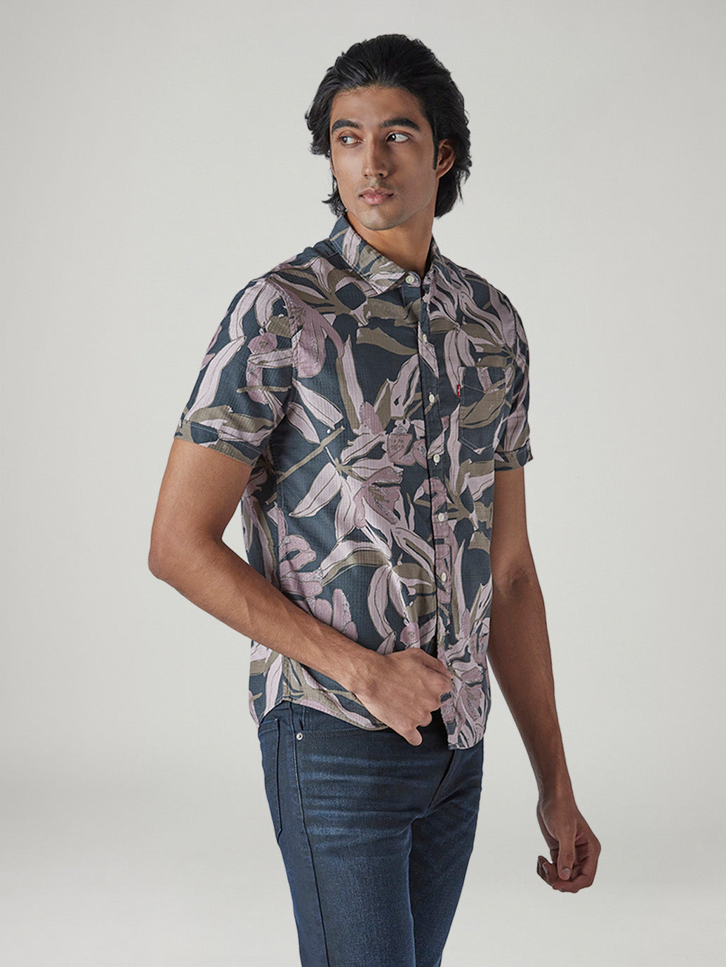 Men's Printed Slim Fit Dobby Shirt - Side View