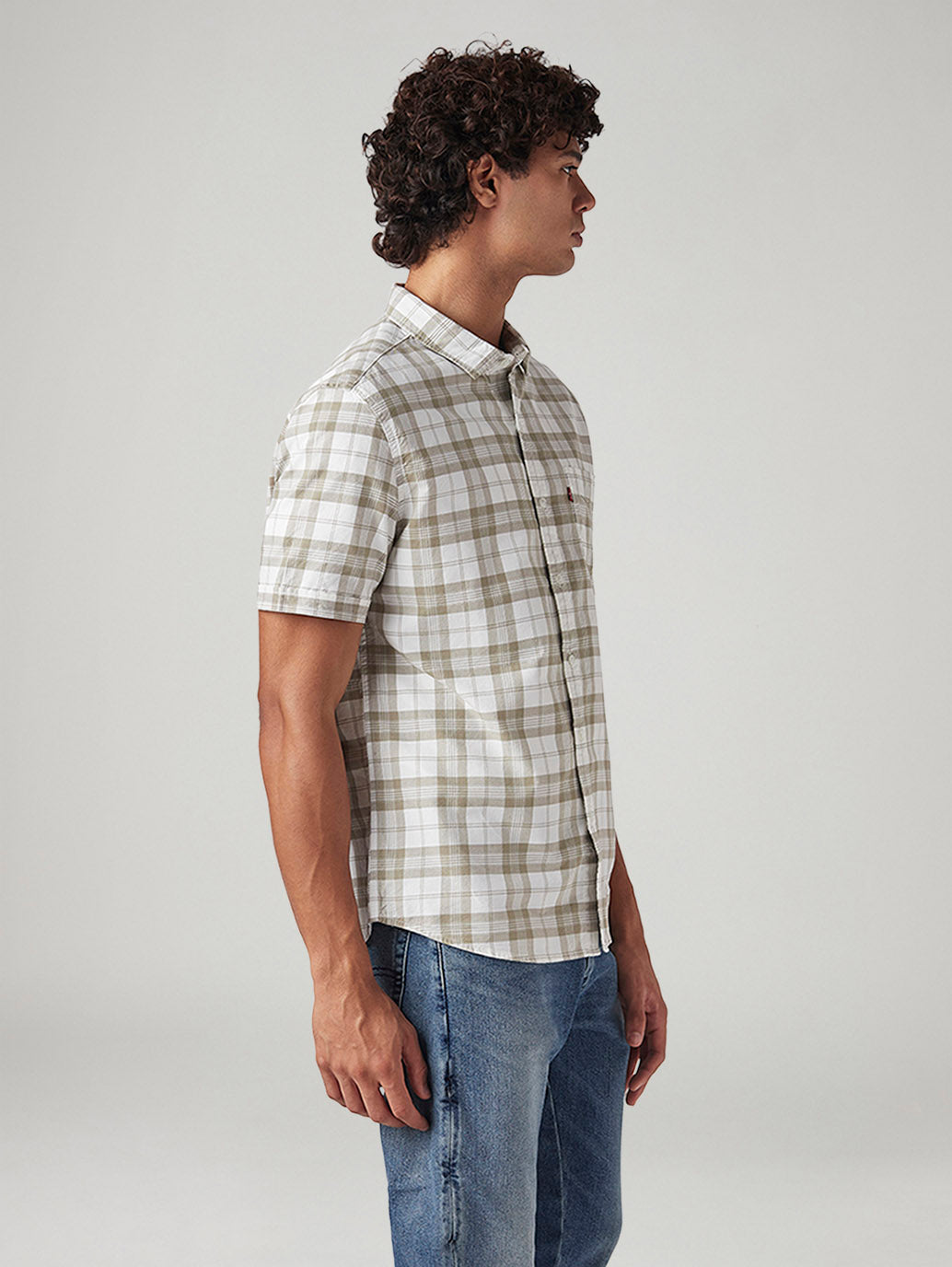 Men's Checkered Slim Fit Shirt - Side View