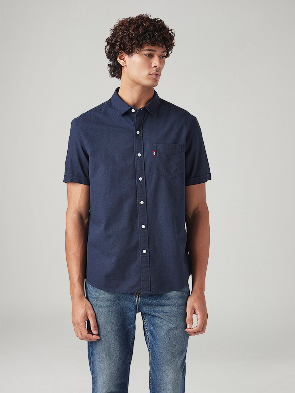 Men's Solid Navy Slim Fit Oxford Shirt - a6eb823b-2d32-40cd-8d8b-409cf34822f1 View