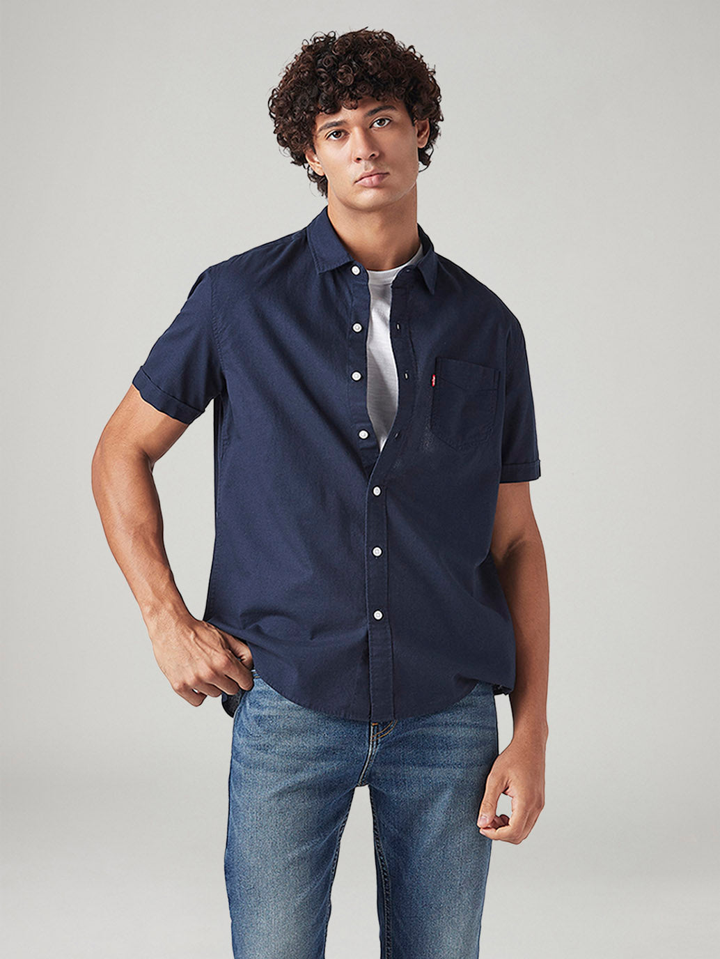 Men's Solid Navy Slim Fit Oxford Shirt - ae6bfcfd-48dc-479a-8a2d-5c638a0cfdcd View