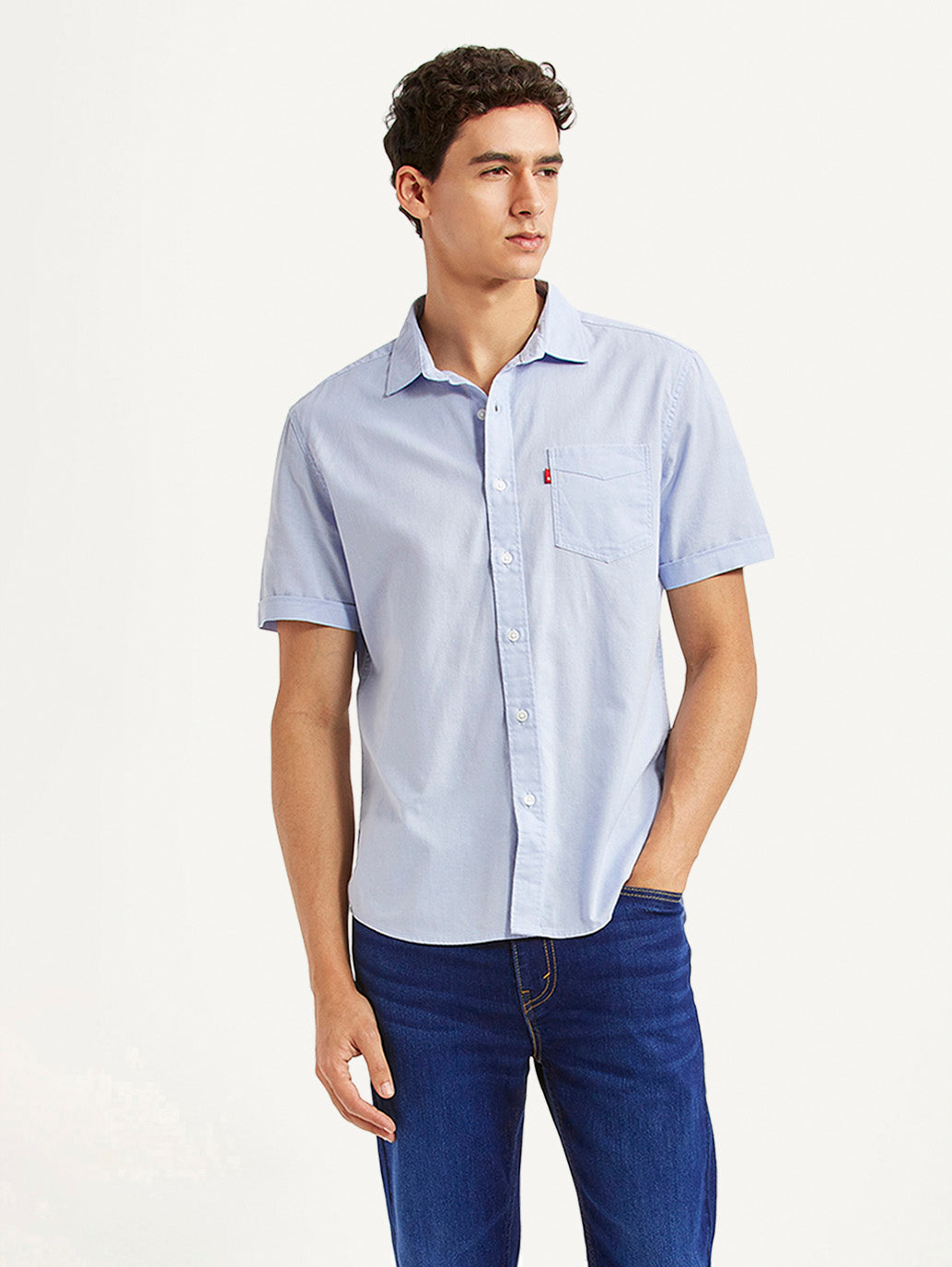 Men's Solid Light Blue Slim Fit Oxford Shirt