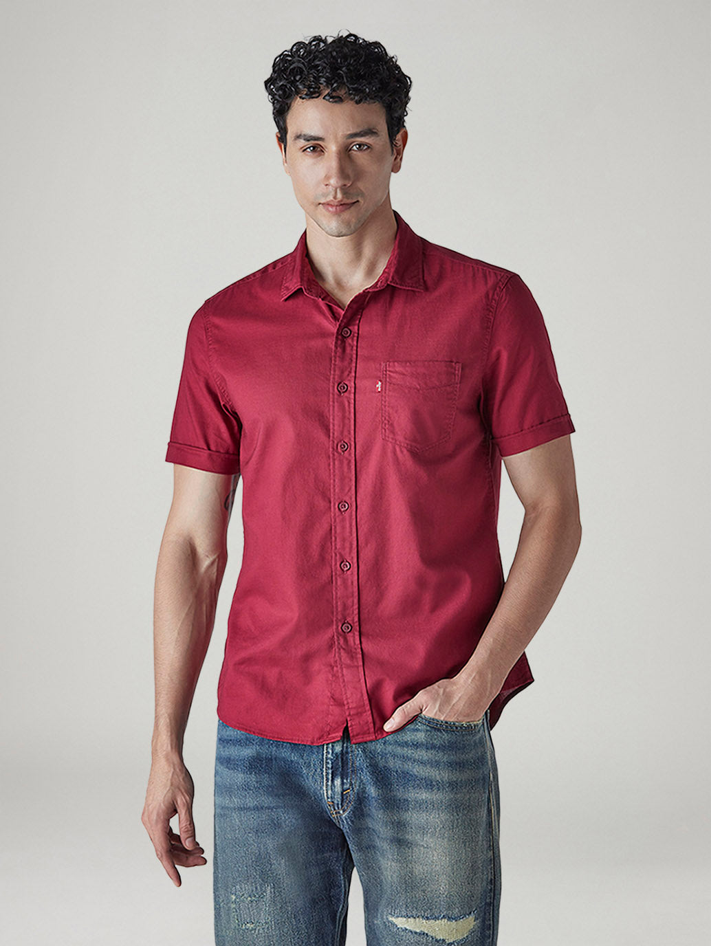 Men's Solid Slim Fit Shirt - Front View
