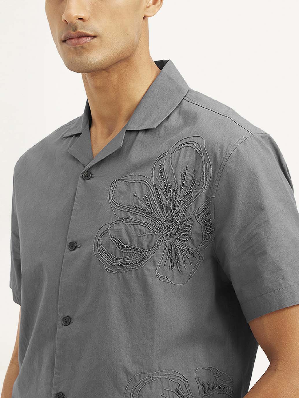 Men's Resort Collar Embroidered Relaxed Fit Shirt - 34c2d973ce83e8271facd60c37d7bfbe View