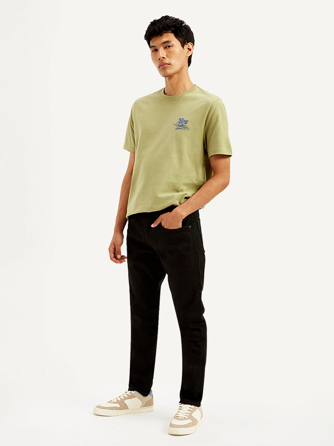 Men's 512 Black Slim Tapered Fit Mid Rise Selvedge Jeans - Side View