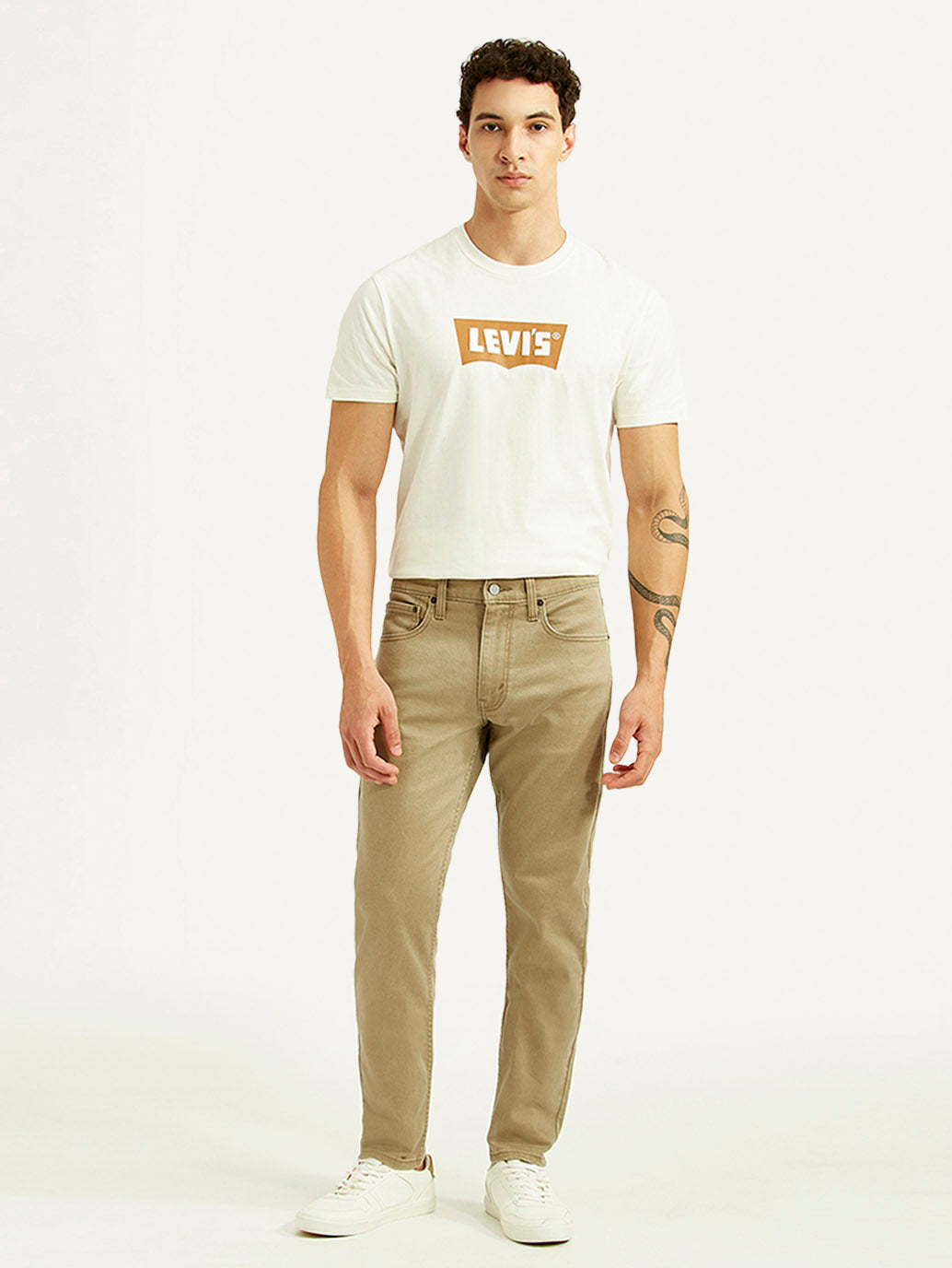 Men's 512 Beige Slim Tapered Fit Mid Rise Jeans - Front View
