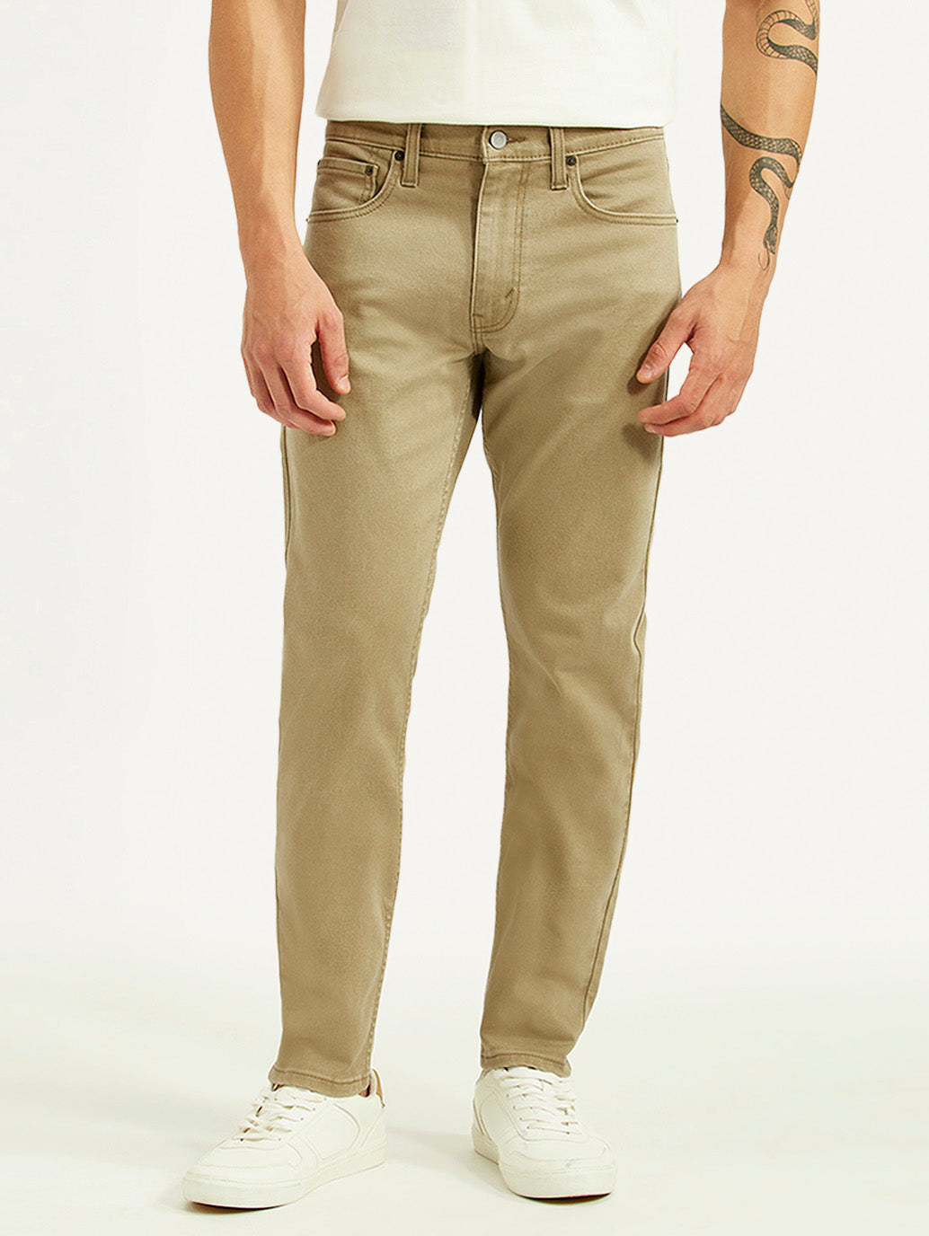 Men's 512 Beige Slim Tapered Fit Mid Rise Jeans - Front View