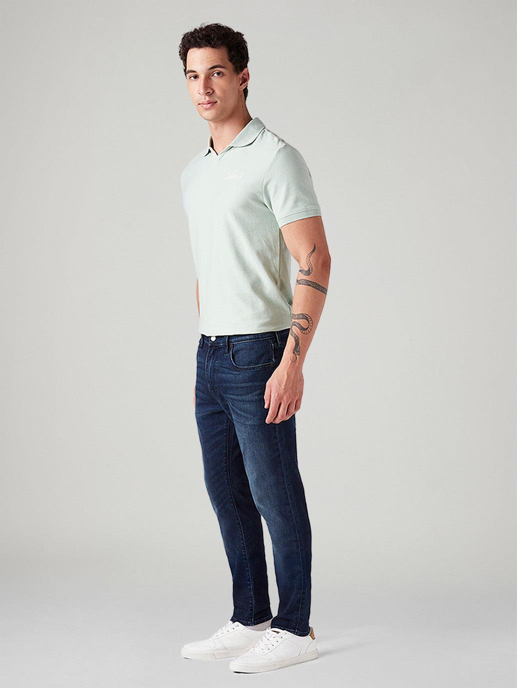 Men's 512 Dark Blue Slim Tapered Fit Mid Rise Jeans - Side View