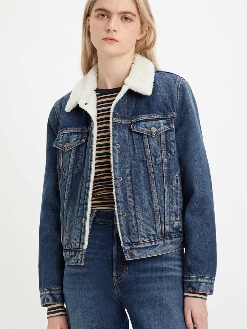 Women's Original Sherpa Denim Trucker Jacket - Detail View