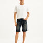 Men's Black Tapered Denim Shorts - Front View