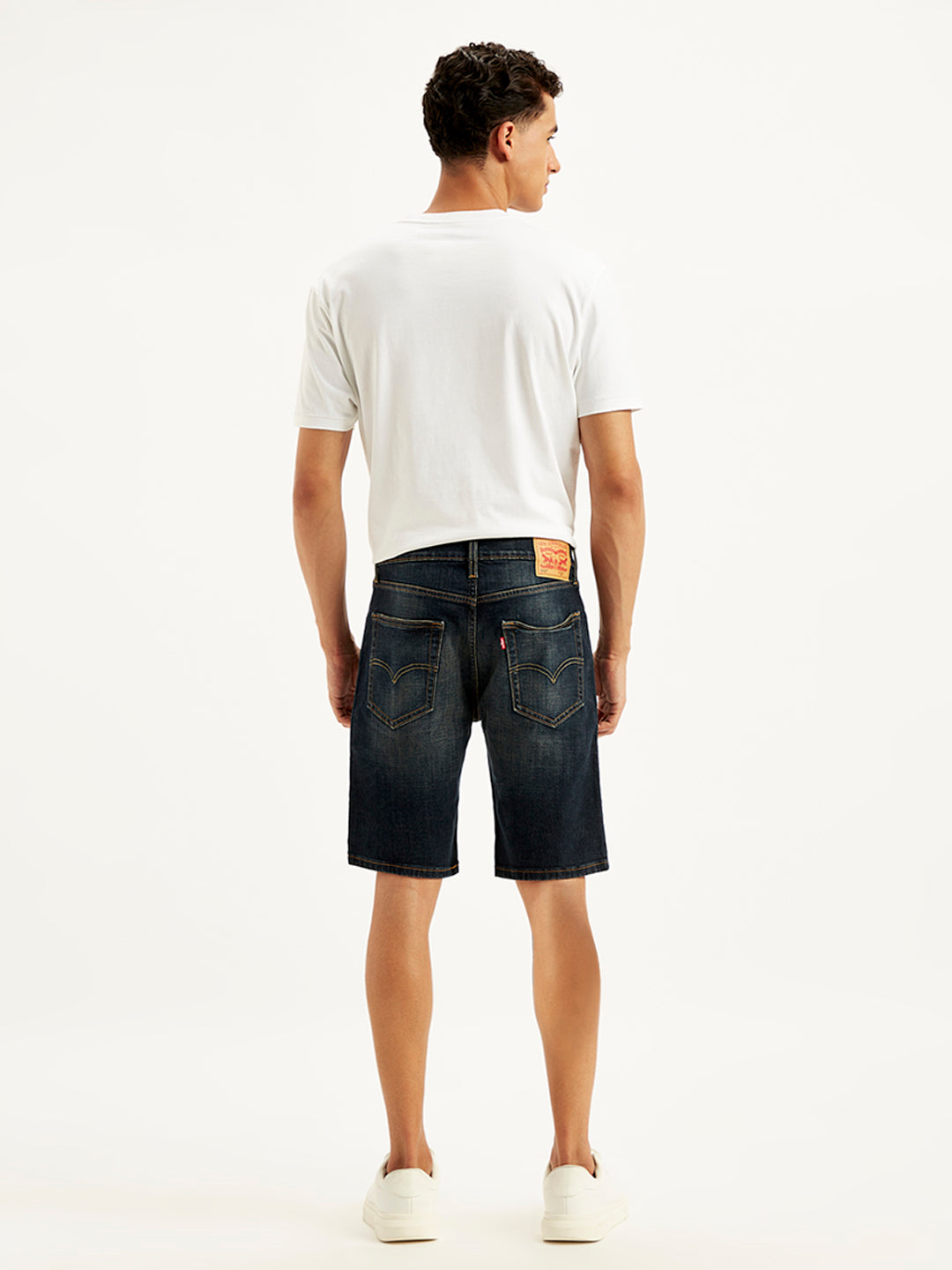 Men's Black Tapered Denim Shorts - Back View