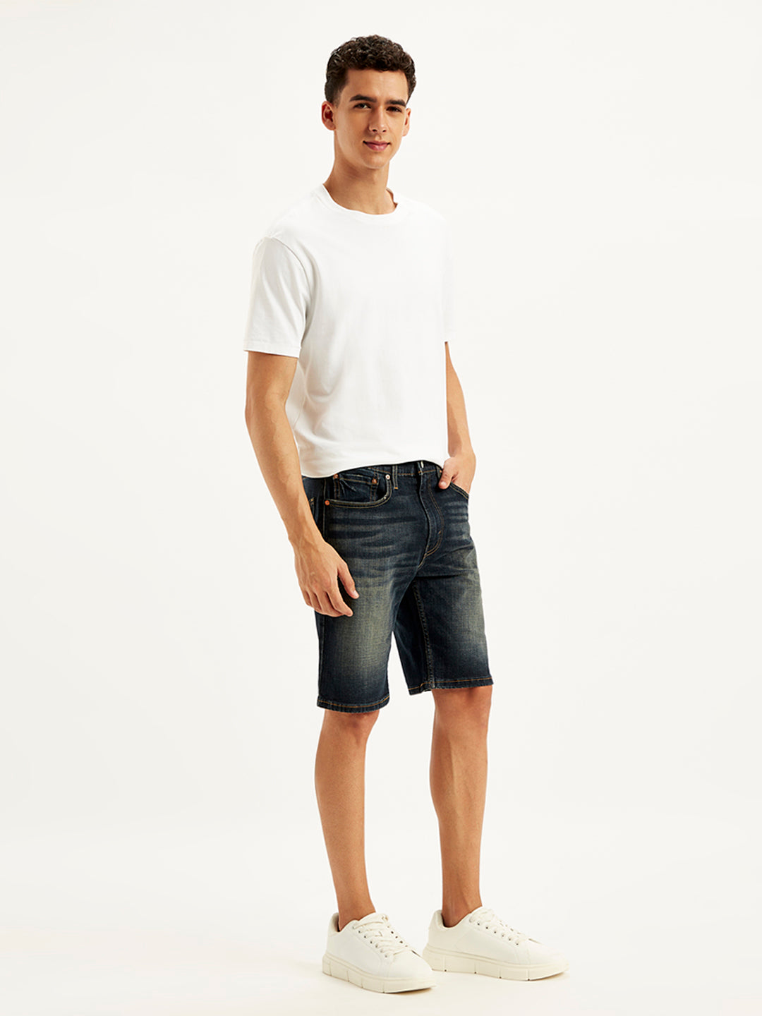 Men's Black Tapered Denim Shorts - Side View