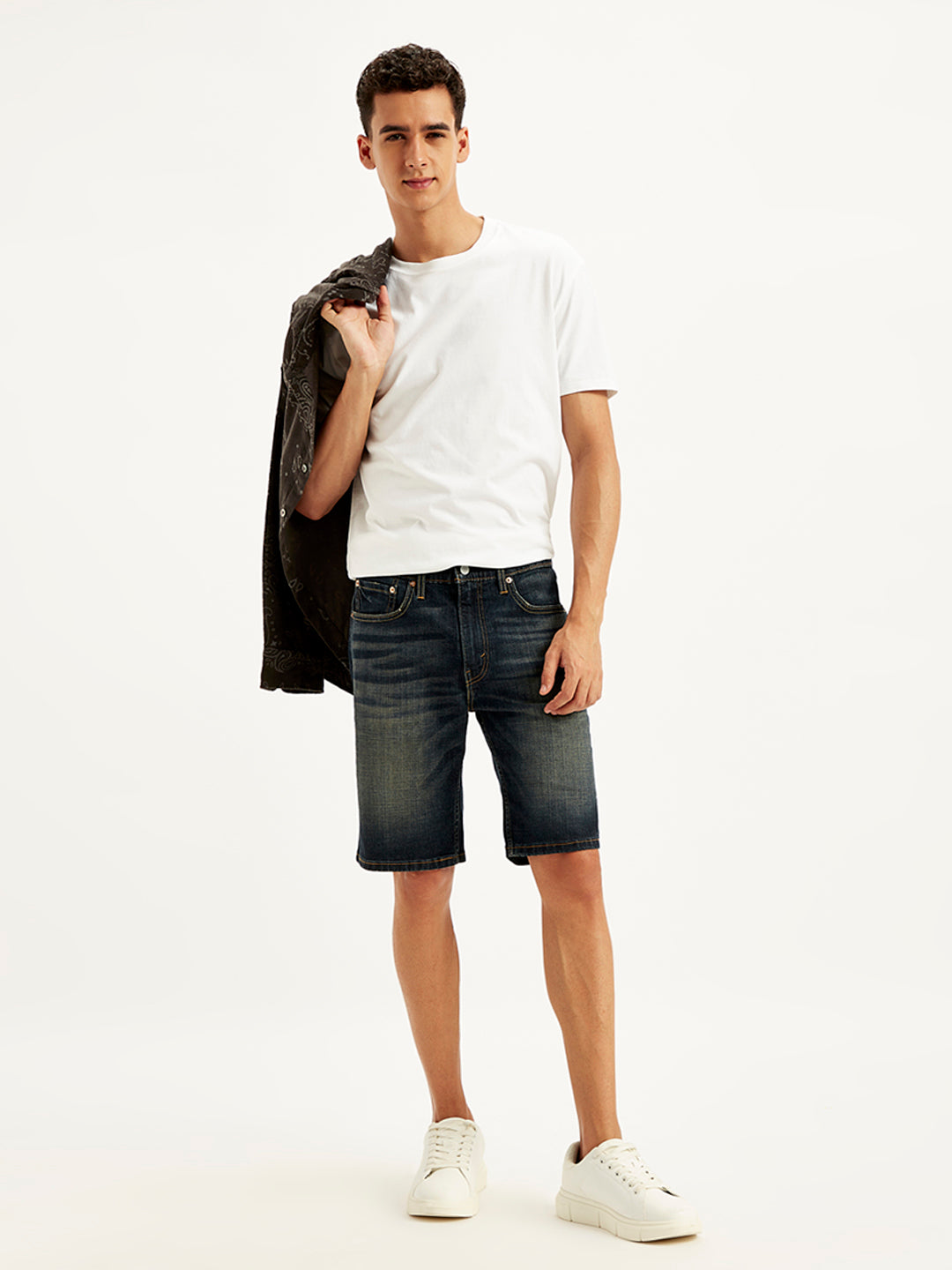 Men's Black Tapered Denim Shorts - Styleshot View