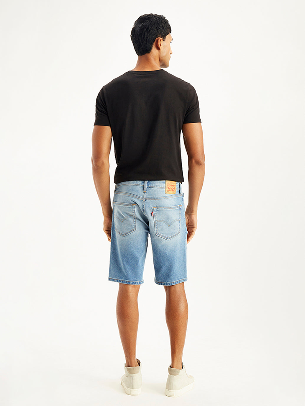 Men's Light-Blue Tapered Denim Shorts - Back View