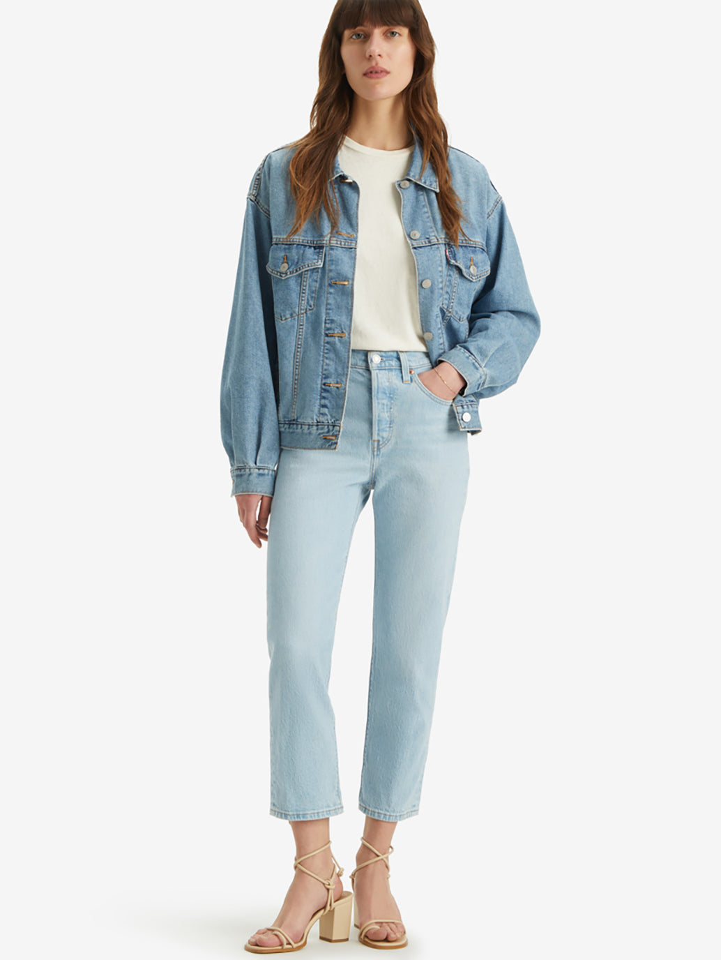 Women's 501 Blue Straight Fit Mid Rise Jeans - StyleShot2 View