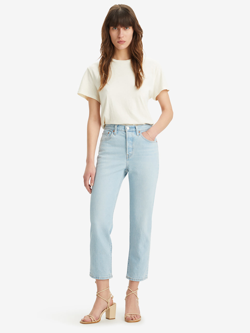 Women's 501 Blue Straight Fit Mid Rise Jeans - StyleShot3 View