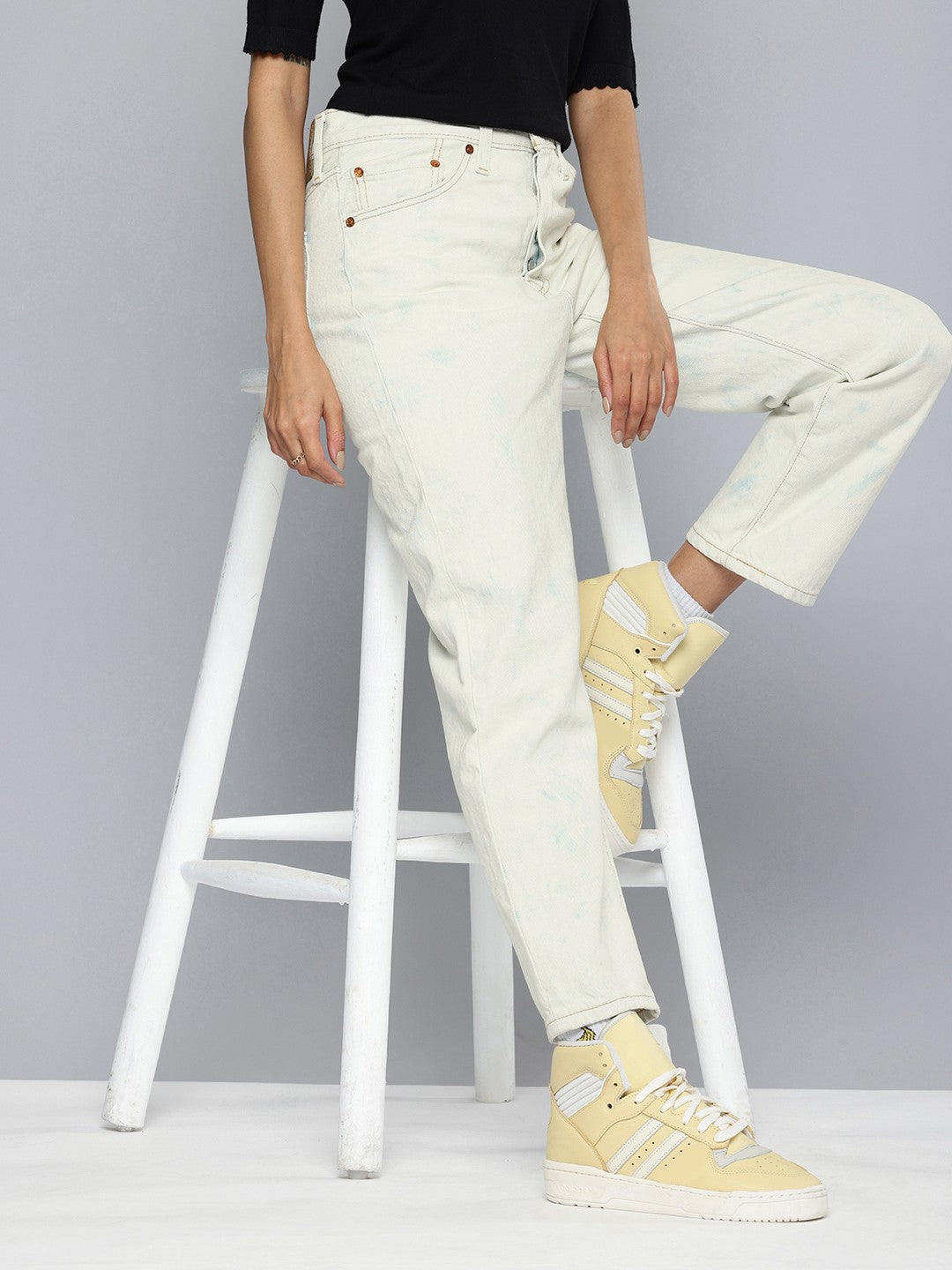 Women's 501 Off White Straight Fit High Rise Jeans - 1 View