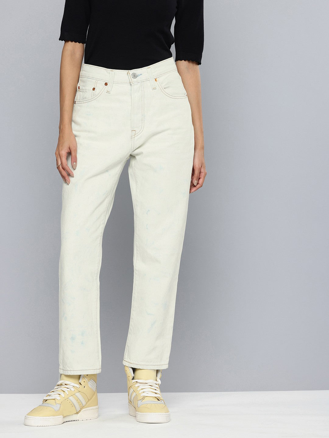 Women's 501 Off White Straight Fit High Rise Jeans - 2 View