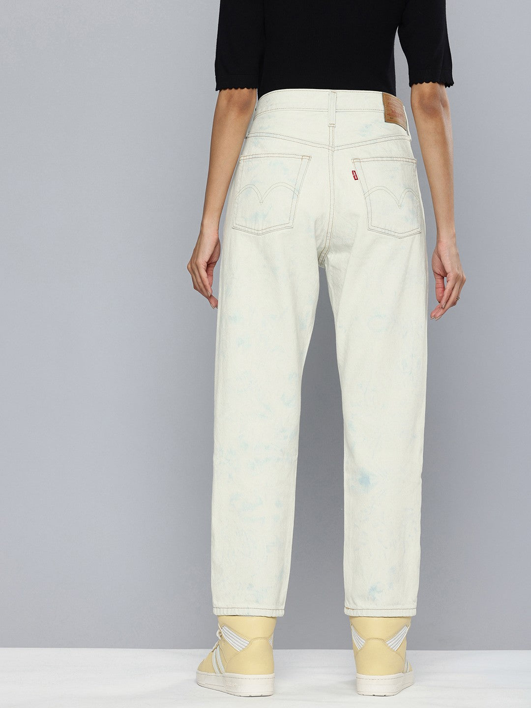 Women's 501 Off White Straight Fit High Rise Jeans - 3 View