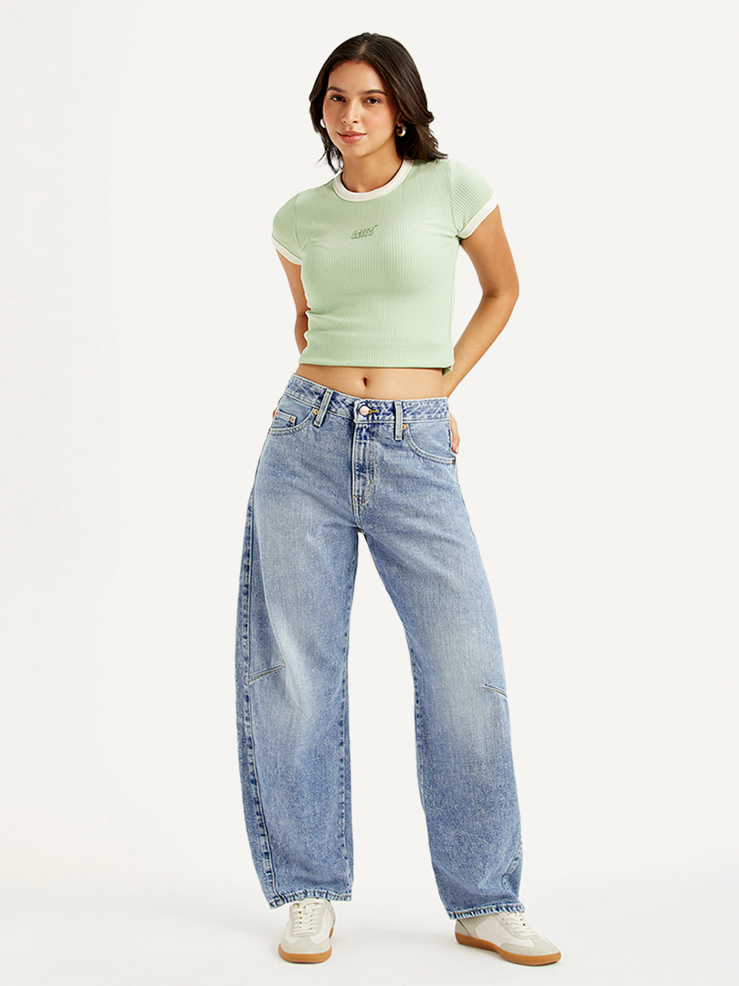Women's Light Blue Baggy Dad Barrel Fit Mid Rise Jeans - 36286a2e9c784a7dc6cb0edb60402656 View