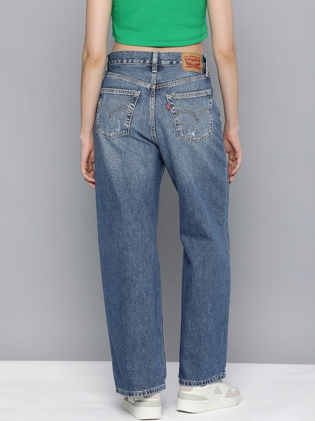 Women's Blue Ribcage Bell Bottom Wide Leg Fit Mid Rise Jeans - 39ab70532d91f6f79009b6efae481f82 View