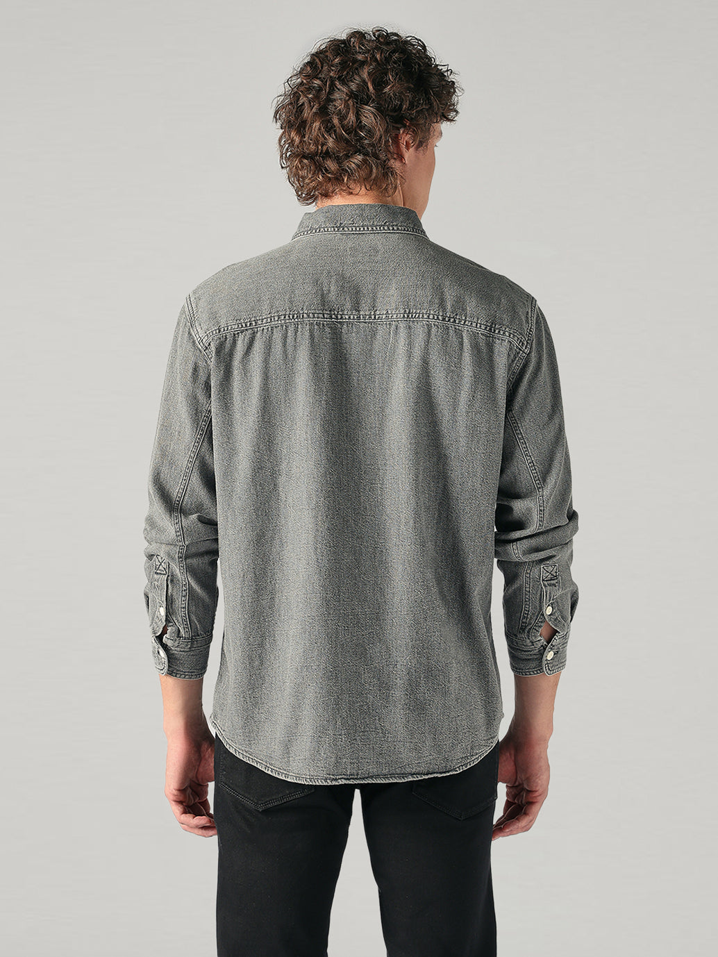 Men's Grey Solid Relaxed Fit Denim Shirt - 26bda7fa-f1d1-4e59-b4c1-ce8857e479c6 View