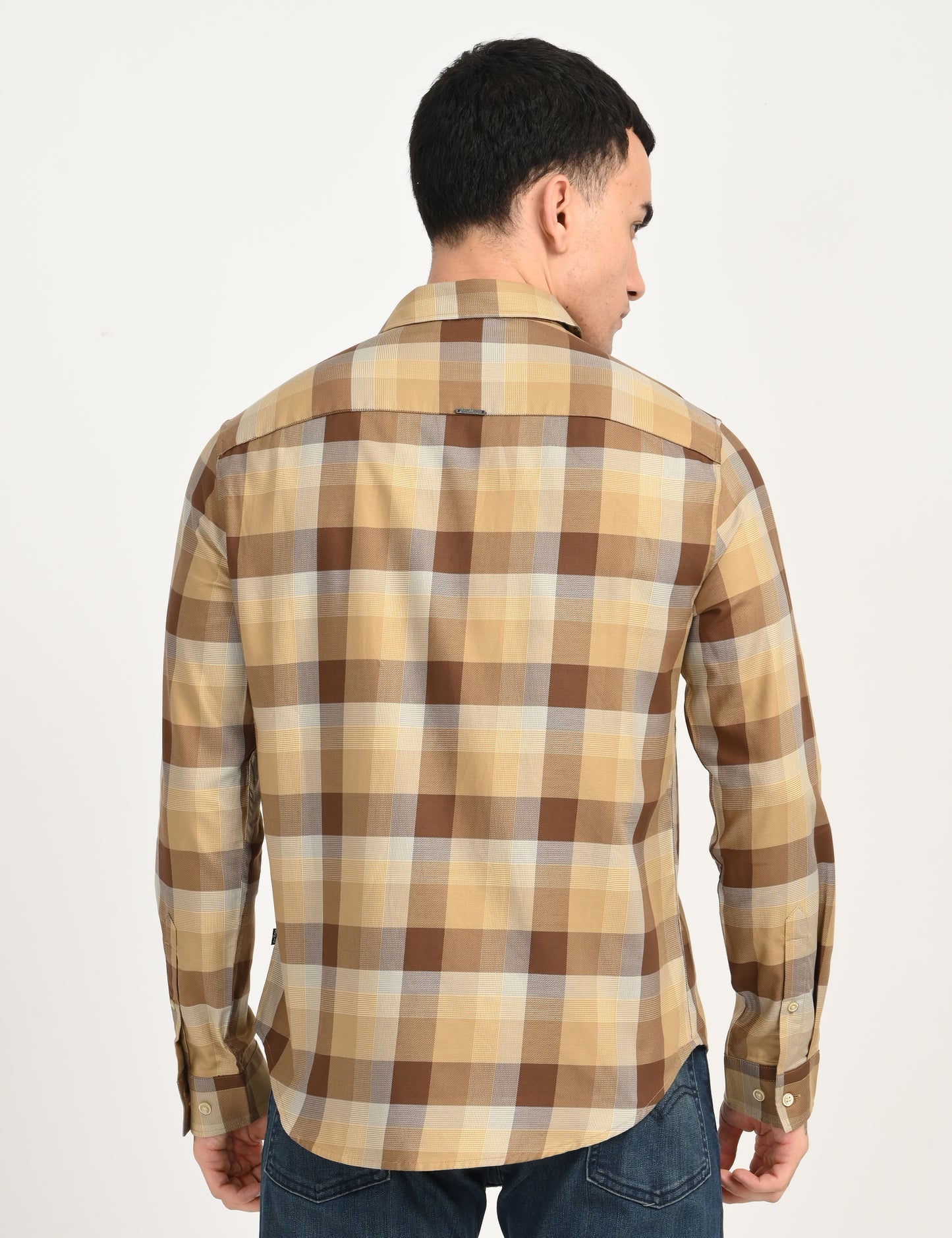 Men's Checkered Light Brown Slim Fit Shirt - 573c83eb-91e2-4b9e-88a2-9c8fc188590a View