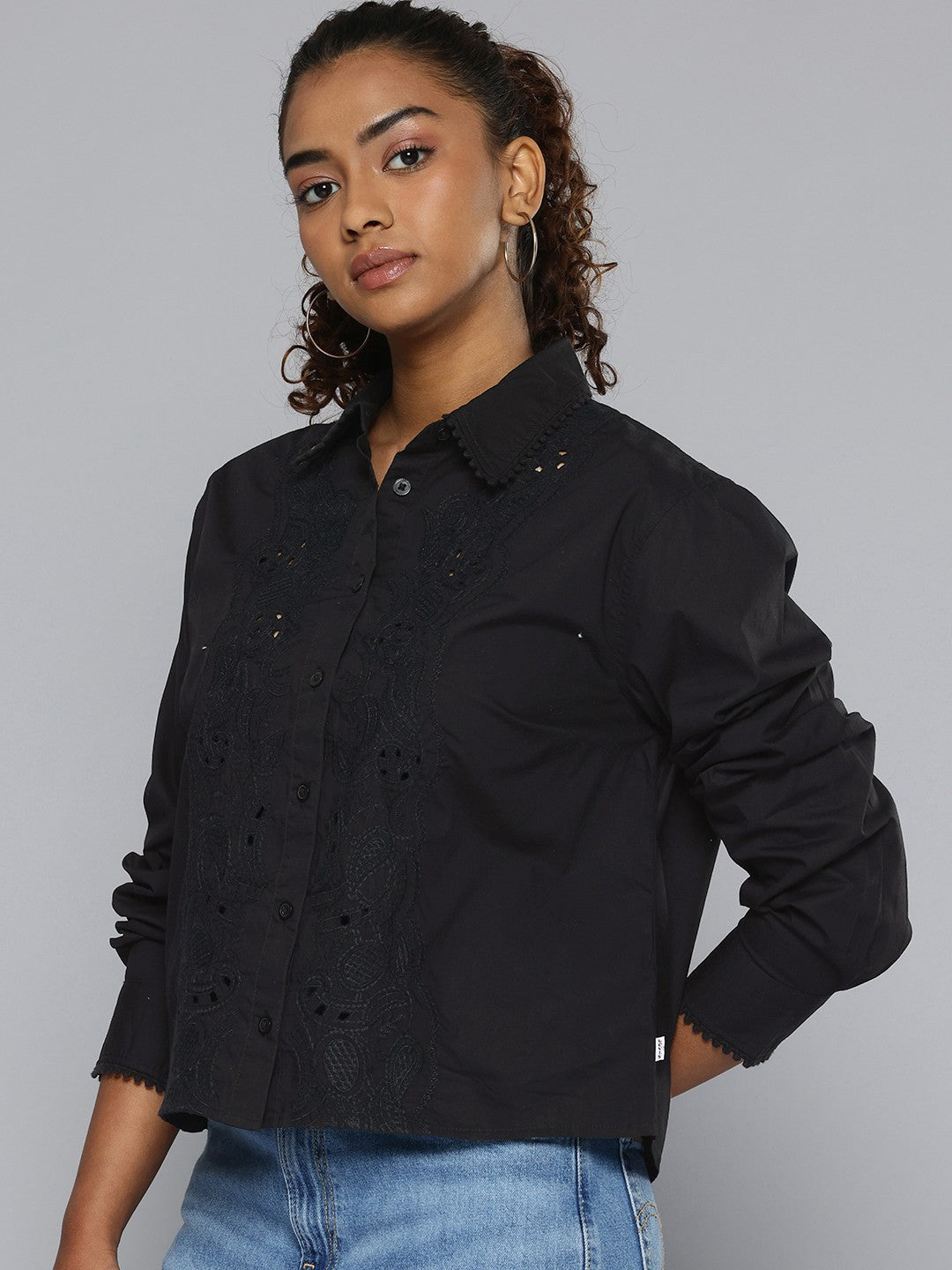 Women's Self Design Spread Collar Regular Fit Shirt - 3a6a81b2-da15-416e-8fac-4996ad6665481738670738550-Womens-Self-Design-Spread-Collar-Shirt-7361738670738106-4 View