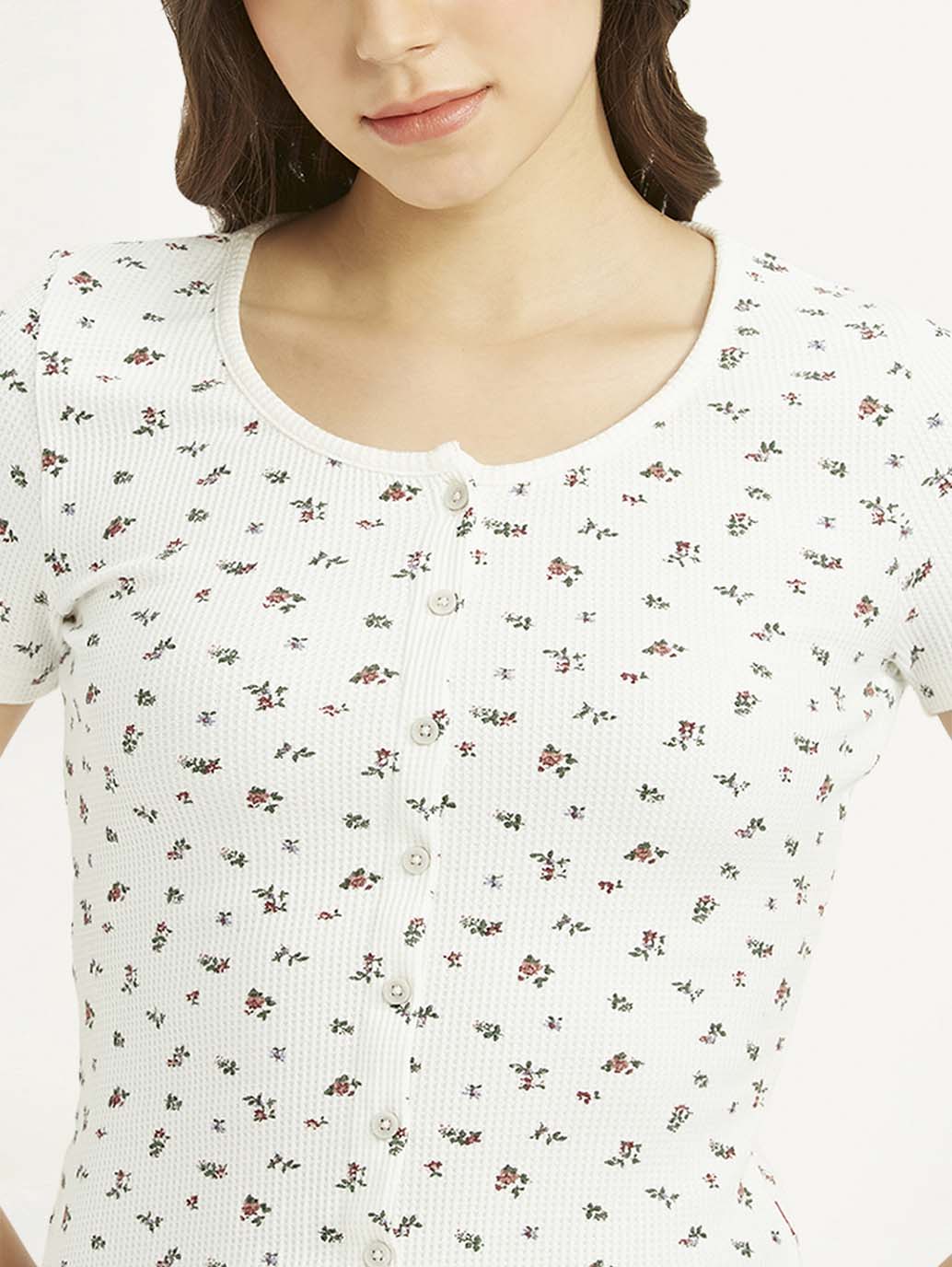 Women's Floral White Round Neck Top - 3cd6559aff66180caa1ee8cbaeed8110 View