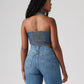 Women's Solid Blue Halter Neck Denim Corset Top - 44102084e81bb3821afb548ce8159d60 View