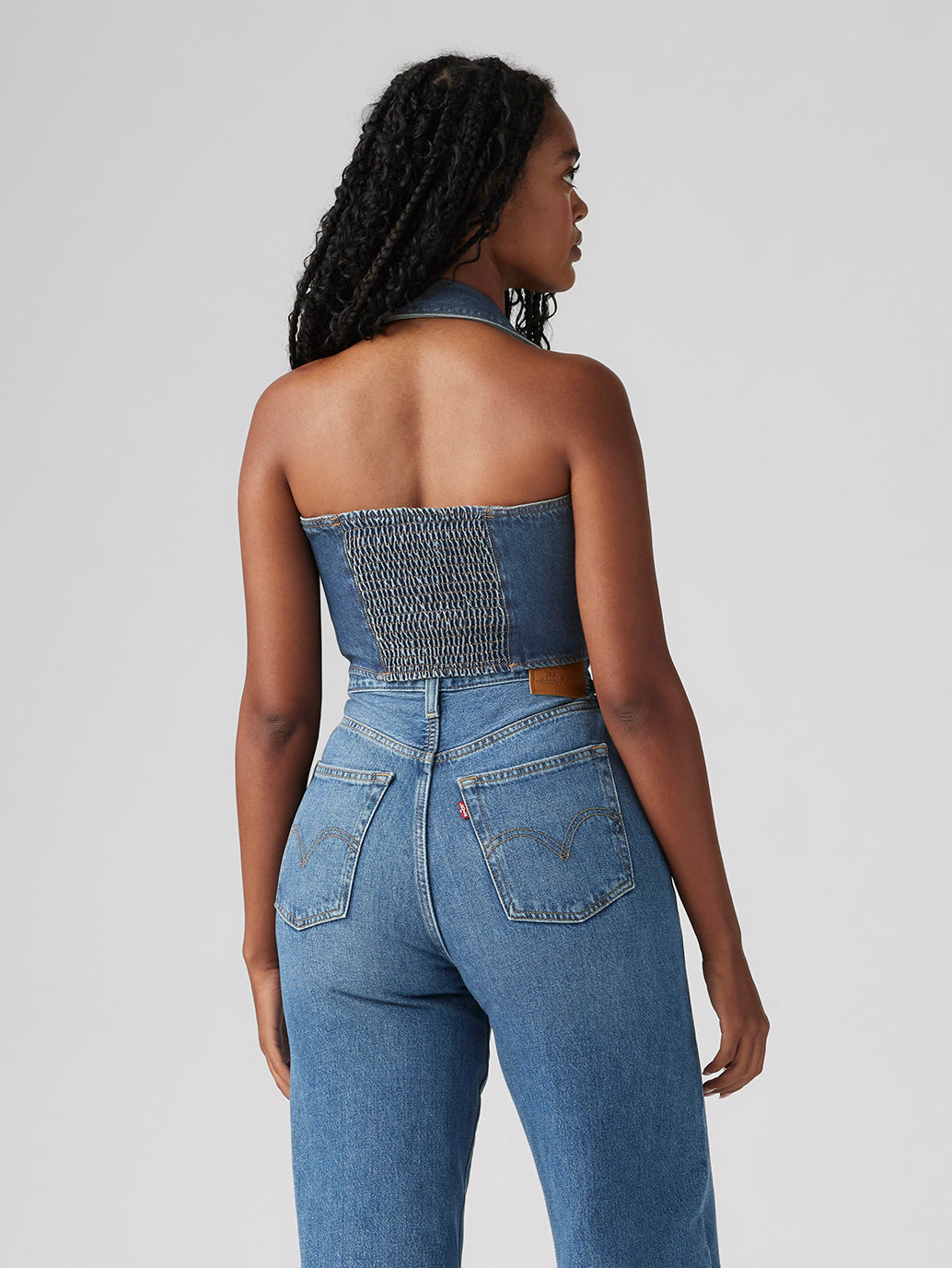 Women's Solid Blue Halter Neck Denim Corset Top - 44102084e81bb3821afb548ce8159d60 View