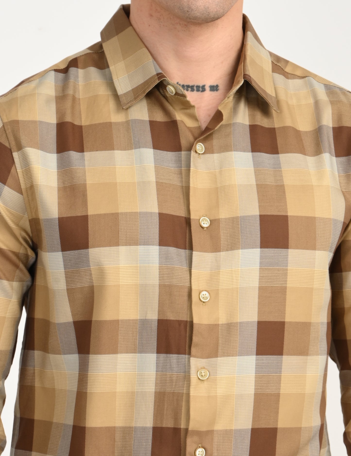 Men's Checkered Light Brown Slim Fit Shirt - 92ca10e6-cd60-450b-8f33-b3f77c4f4589 View