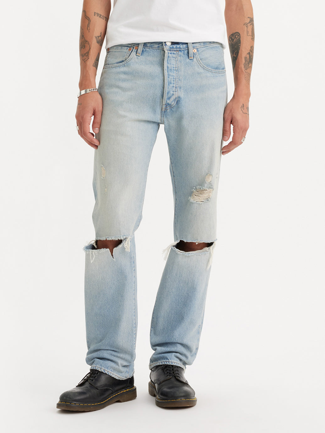 Men's 501 Blue Straight Fit Mid Rise Jeans - 4c81d2209246271240ce7c3006e44164 View
