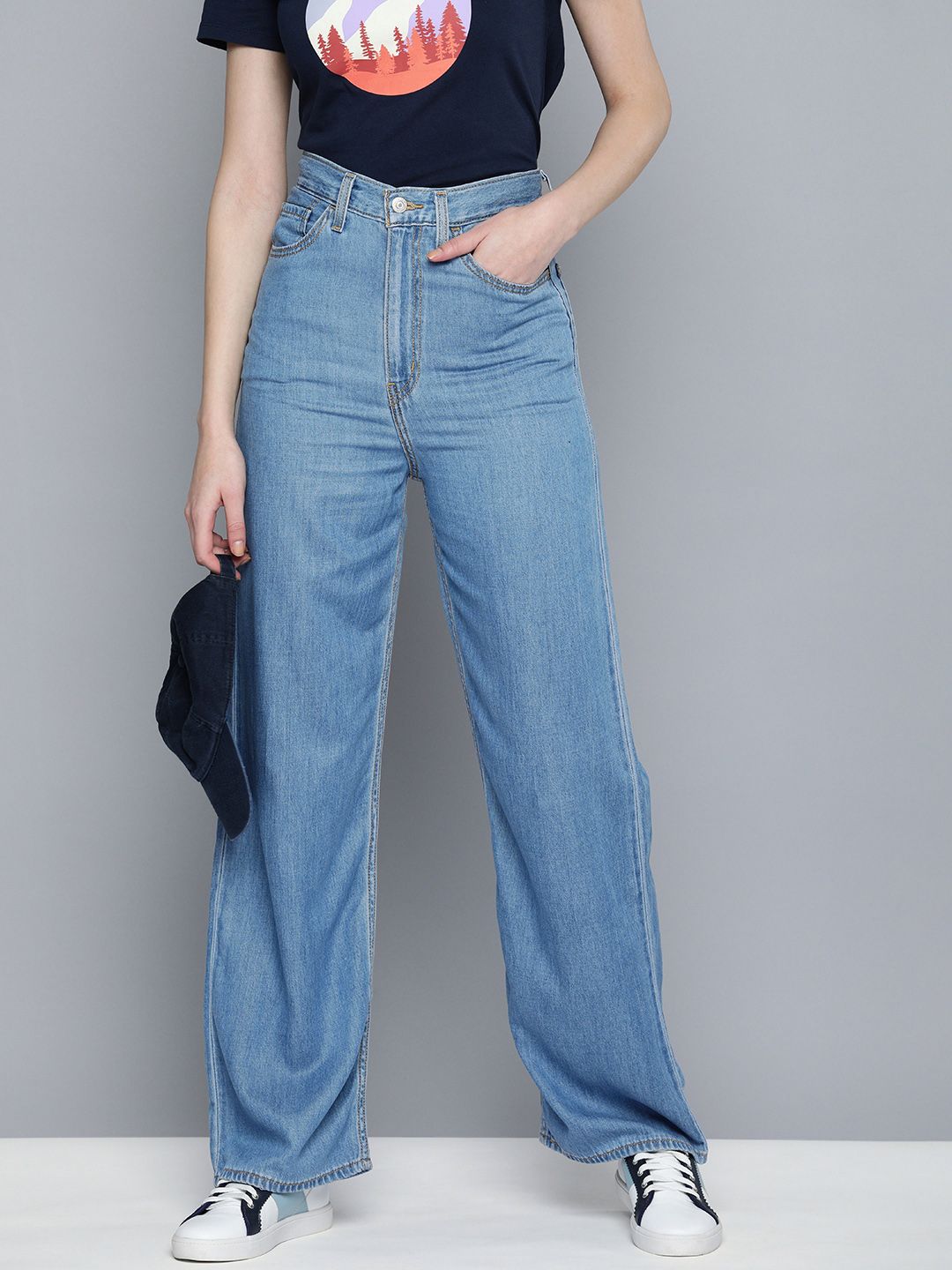 Women's Indigo Baggy Fit High Rise Jeans - 4f0c80021243c05d06c1aa4da6a61745 View