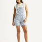 Women's Striped Light Blue Square Neck Dungaree - Styleshot View