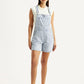 Women's Striped Light Blue Square Neck Dungaree - Front View