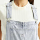 Women's Striped Light Blue Square Neck Dungaree - Detail View