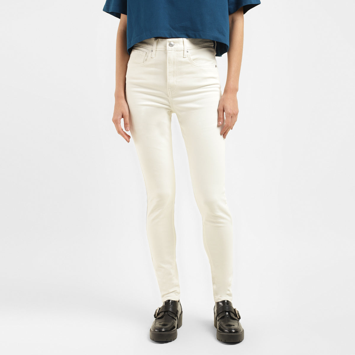 Women's White Mile High Wide Leg Fit High Rise Jeans - Front View