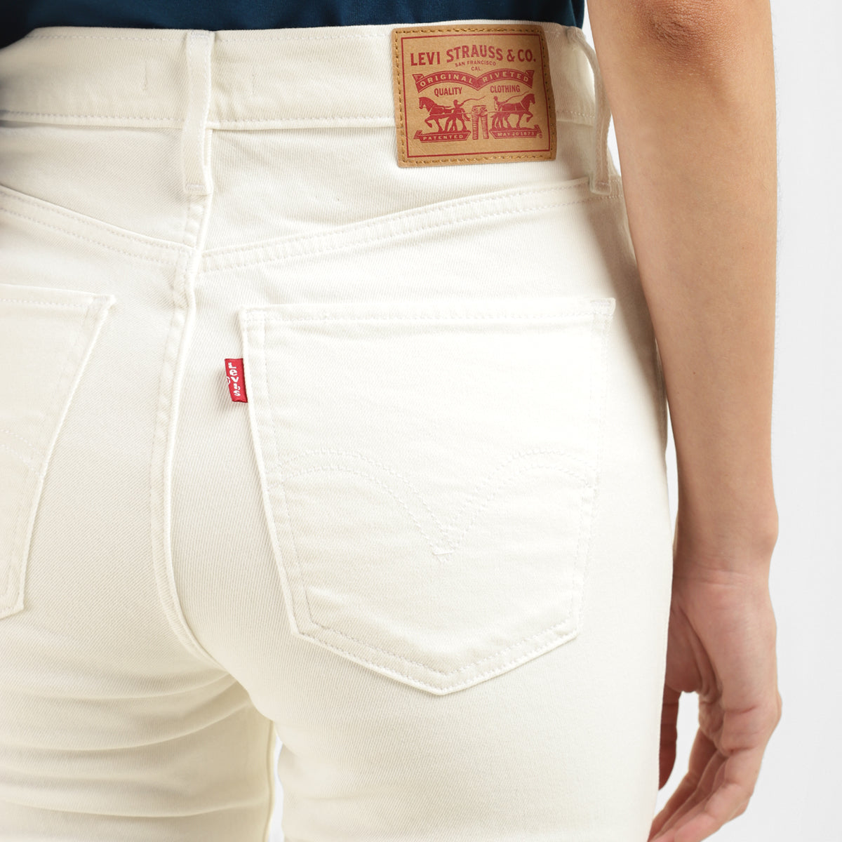 Women's White Mile High Wide Leg Fit High Rise Jeans - Backdetails View